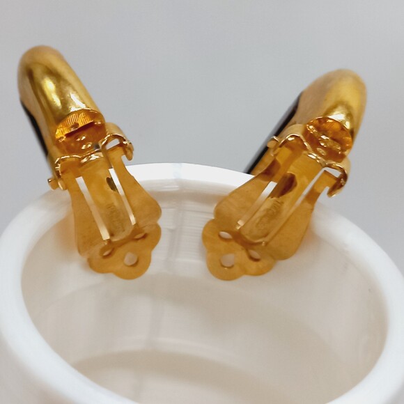 Joseph MAZER vintage Art Deco clip on gold tone wood grain Earrings SIGNED